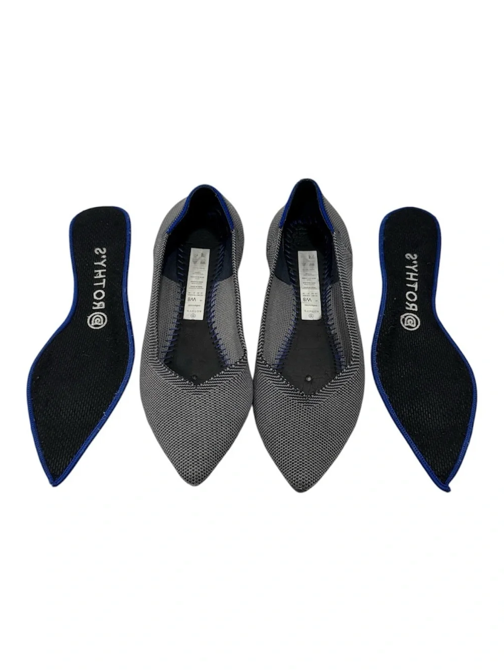 Rothy's Gray Pointed Knit Flats with Blue Trim Rothy's Grey Birdseye size 8